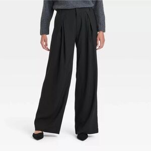 Women's High-Rise Wide Leg Pleated Front Trousers - A New Day Black Size 2R